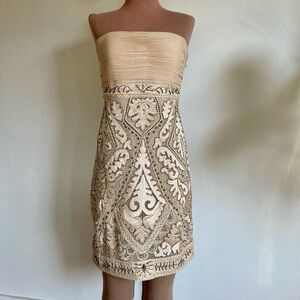 SUE WONG NOCTURNE Embroidered Beaded Chiffon Bridal Strapless Cocktail Dress